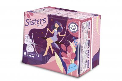 Sisters Ultra Maxi прокладки женские гигиенические, 5 капель, прокладки ночные, 8 шт.