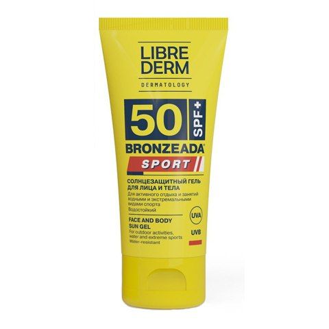 Librederm Bronzeada Sport Гель солнцезащитный SPF50, гель, гель для лица и тела влагостойкий, 50 мл