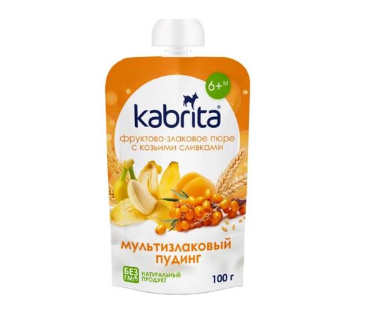Kabrita Пюре фруктово-злаковое с козьими сливками, для детей с 6 месяцев, пюре, мультизлаковый пудинг, 100 г, 1 шт.