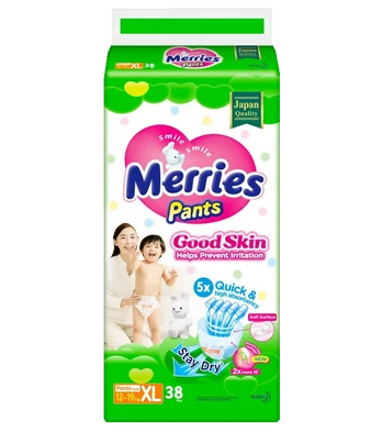 Подгузники-трусики детские Merries Good Skin, 12-19кг, XL, 38 шт.