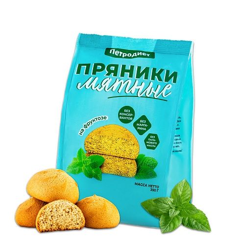 Петродиет Пряники на фруктозе, пряники, мятные, 350 г, 1 шт.