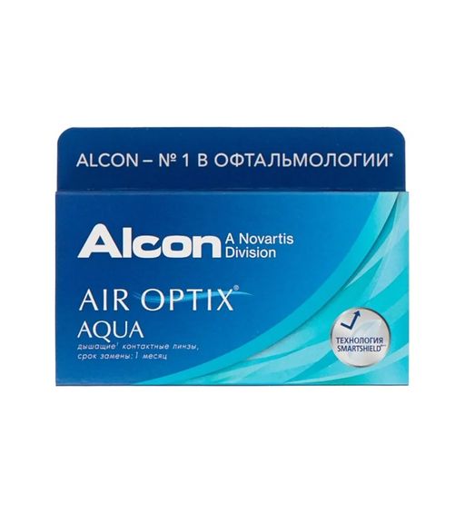 Alcon Air Optix aqua контактные линзы плановой замены, BC=8.6 d=14.2, D(-6.50), 6 шт.