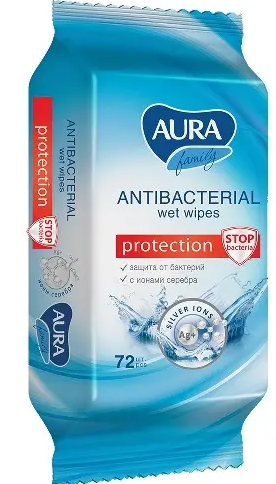 Aura салфетки влажные антибактериальные, салфетки влажные, 72 шт.