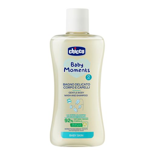 Chicco Baby moments Пена для тела и волос Нежная, для детей с рождения, пена для ванн, 200 мл, 1 шт.