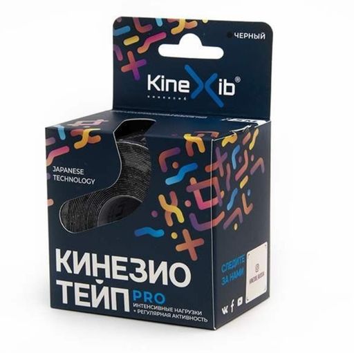 Kinexib Pro Бинт кинезио-тейп, 5х500, черного цвета, 1 шт.